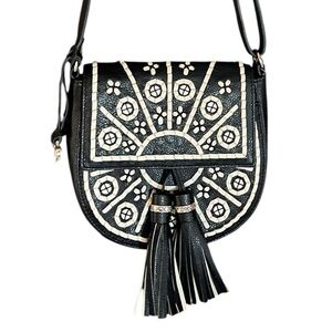Brighton Casablanca Blanca Black & White Leather Crossbody with Tassel
